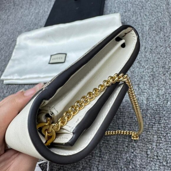 GUCCI Padlock Wallet On Chain Brown&White Canvas Tote 550-071525 - Picture 7 of 13